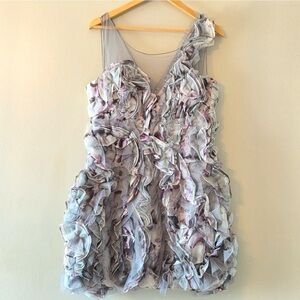 BCBGMAXAZRIA Eva Silk Tulle Organza Agate Combo Ruffle Illusion Mini Dress Sz 12